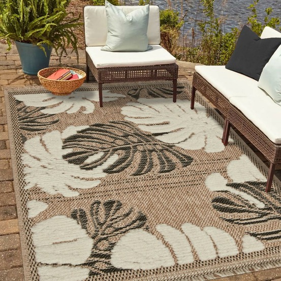 Tapis extérieur 120x170 tissé kilim maron et gris zephyr 1