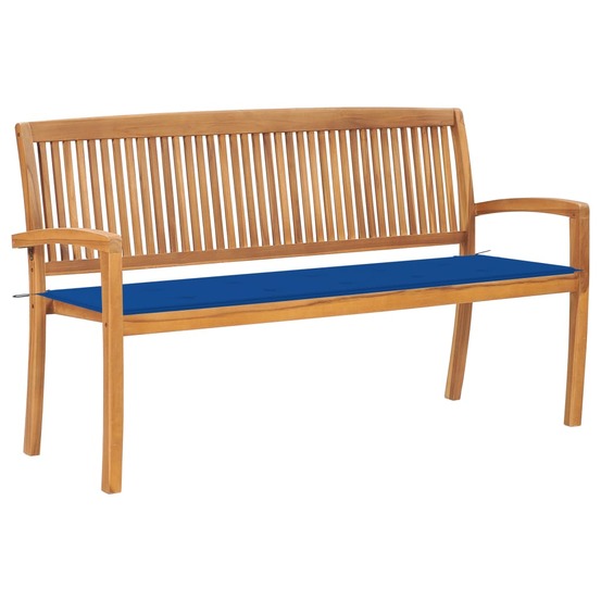 Banc de jardin meuble de patio d'extérieur terrasse empilable et coussin 159 cm bois de teck massif