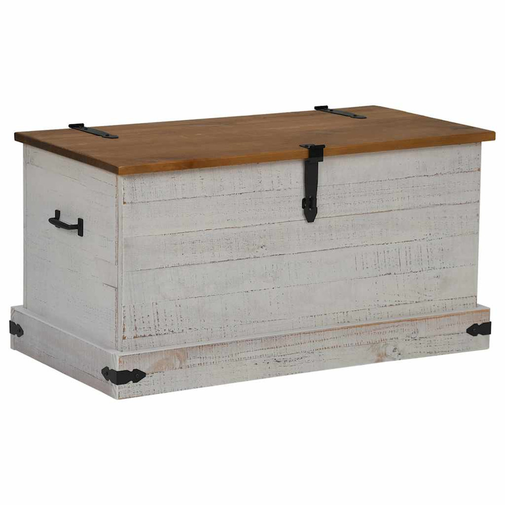 Coffre de rangement halden blanc 91x48x47 cm bois massif pin