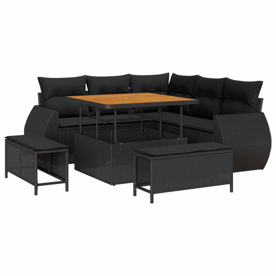 Ensemble de canapé de jardin avec coussin 8 pcs noir polyrotin