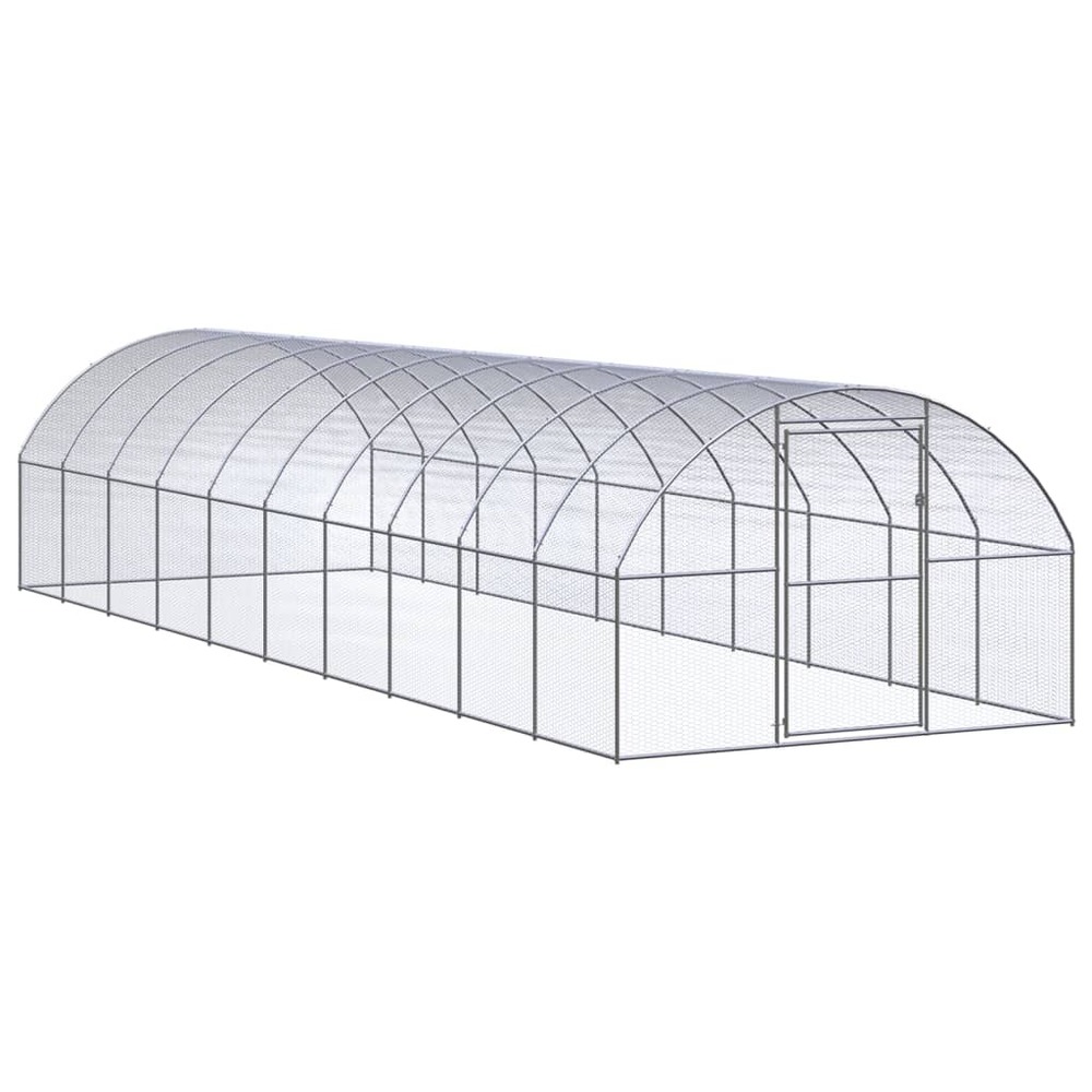 Poulailler enclos cage poules d'extérieur 3 x 10 x 2 m acier galvanisé argent