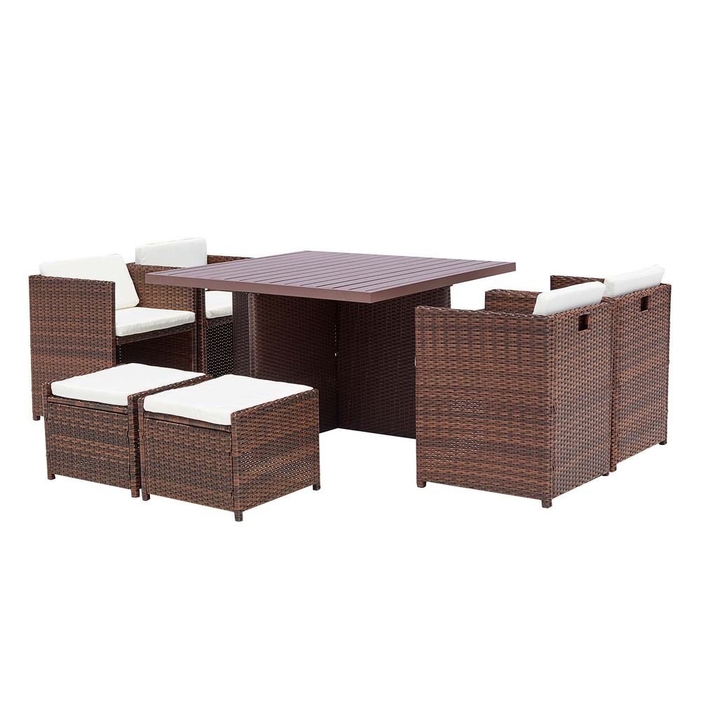 Table et chaise 8 places encastrables alu résine marron-blanc sunset
