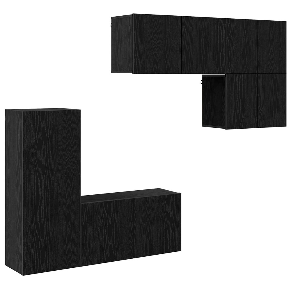 Unité murale de tv 5 pcs chêne noir bois d'ingénierie
