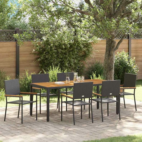 Ensemble de salle à manger pour jardin 7 pcs noir polyrotin