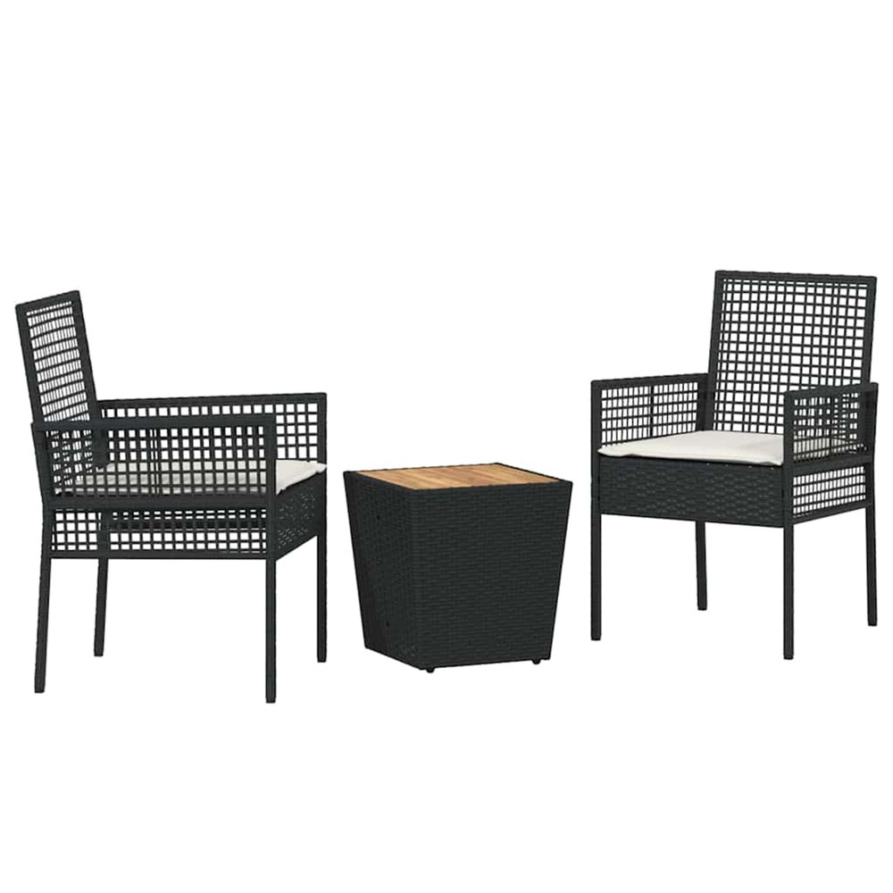 Ensemble bistro de jardin 3 pcs noir polyrotin