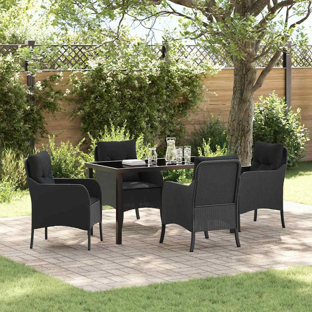 Ensemble de salle à manger pour jardin 5 pcs noir polyrotin
