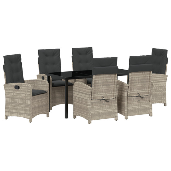 Ensemble de salle à manger de jardin 7 pièces avec coussins gris clair poly rattan