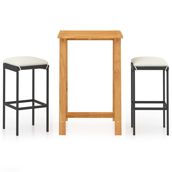 Ensemble de bar de jardin avec coussins 3 pcs noir