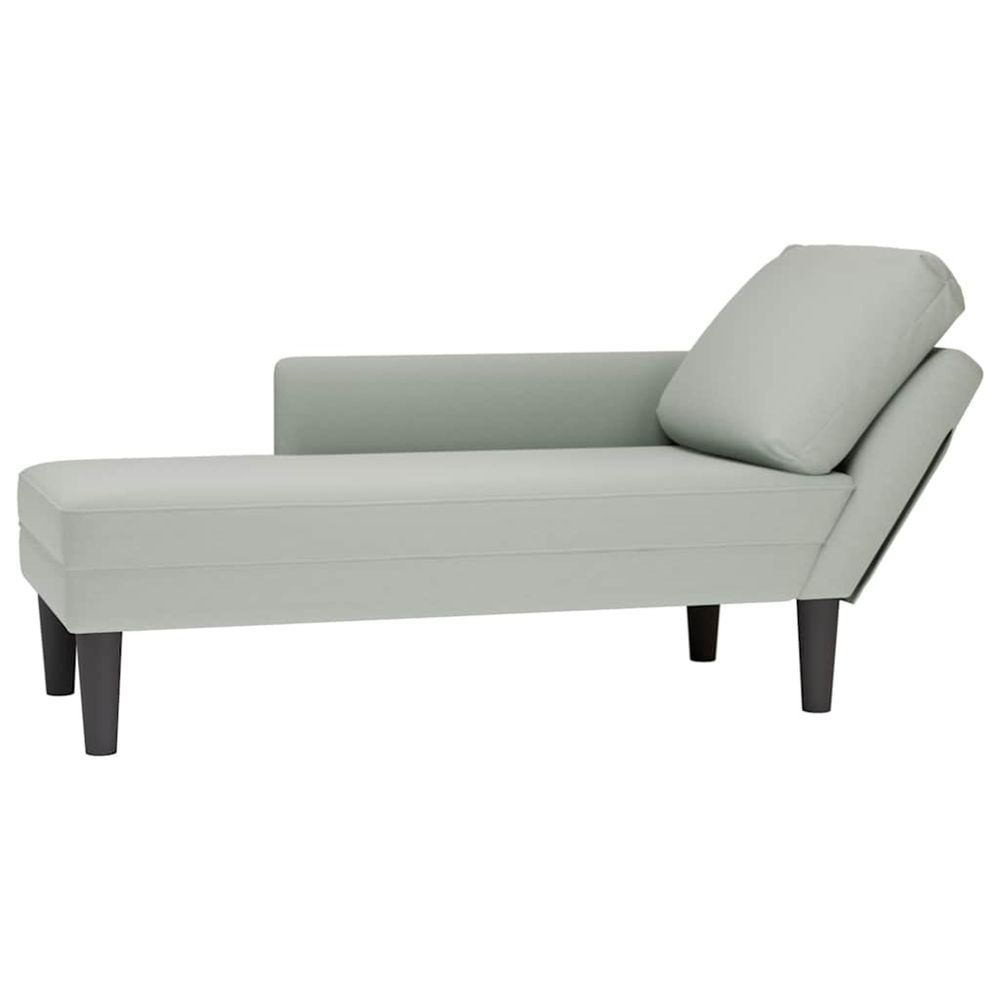 Fauteuil long et coussin et accoudoir droit gris clair velours