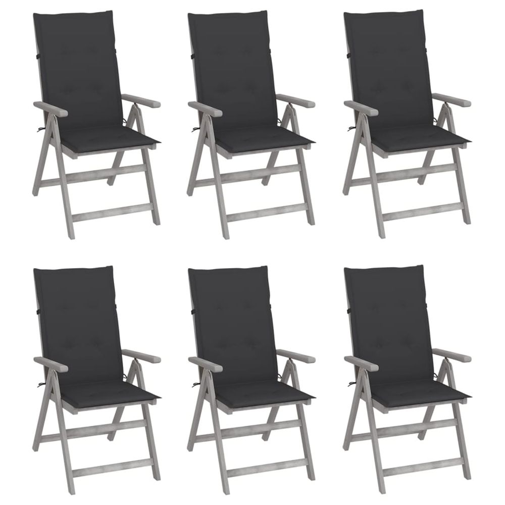 Chaises inclinables de jardin lot de 6 et coussins bois acacia