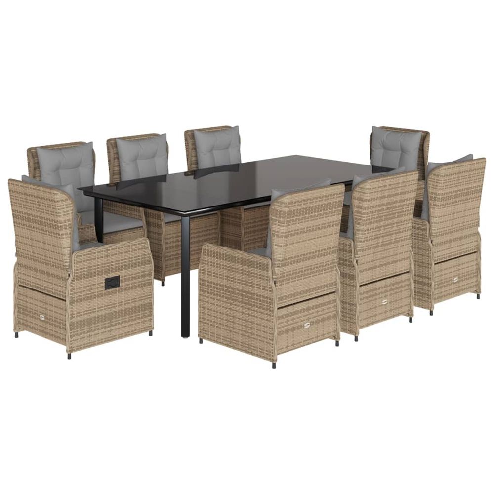 Ensemble à manger de jardin et coussins 9 pcs beige poly rotin