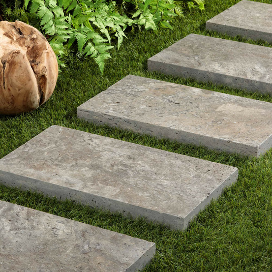 Pas japonais rectangle travertin gris silver 61x33x5 cm (à l'unité) - ro'ma nature