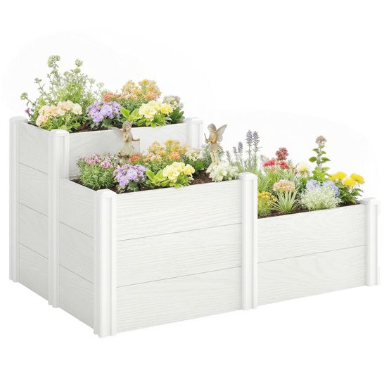 Carré potager modulable 3 niveaux plastique jardin fond ouvert empilable 120x80 cm blanc