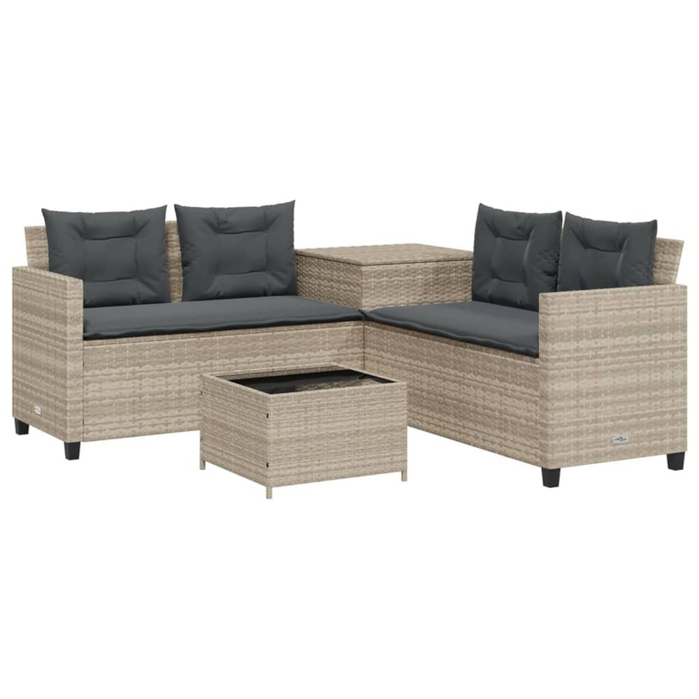 Canapé de jardin et table et coussins en forme de l gris clair