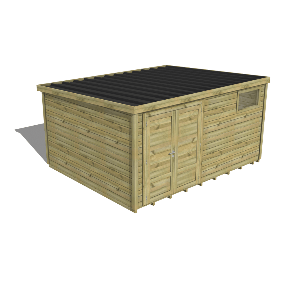 Abri de jardin bois pin traité autoclave 27mm - essentiel - 4,34x3,44m / 15m2 - bac acier - plancher bois
