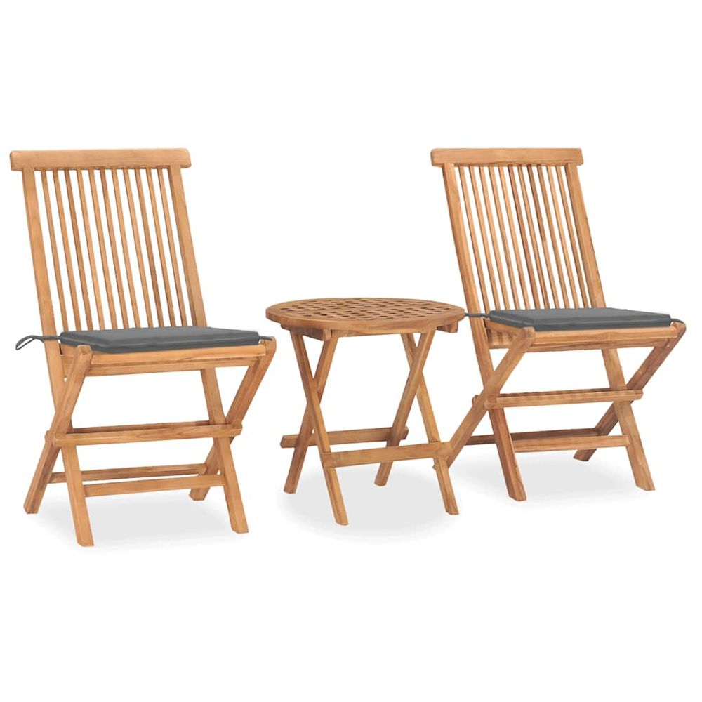 Ensemble à manger d'extérieur pliable avec coussin 3 pcs teck