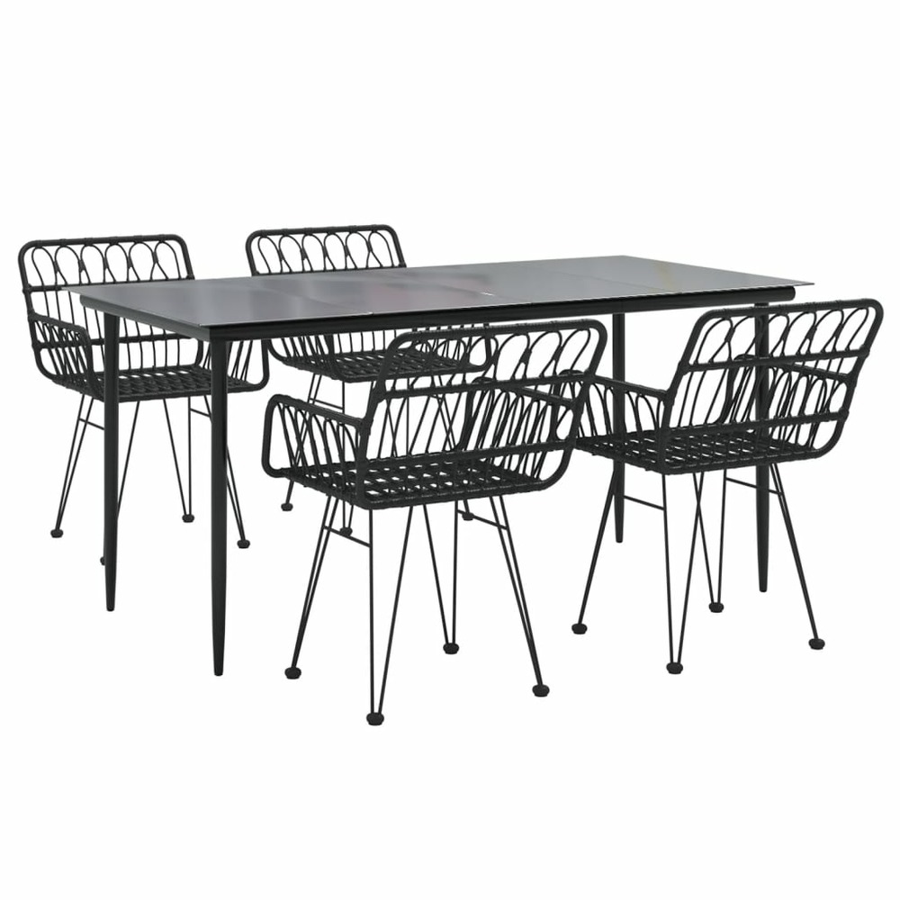 Mobilier à dîner de jardin 5 pièces noir résine tressée