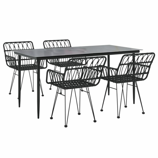Mobilier à dîner de jardin 5 pièces noir résine tressée