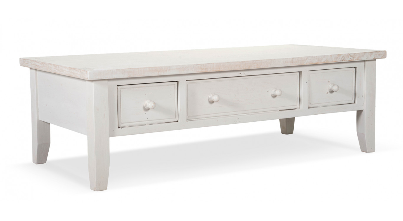 Table basse 3 tiroirs bois blanc 140x70x45cm