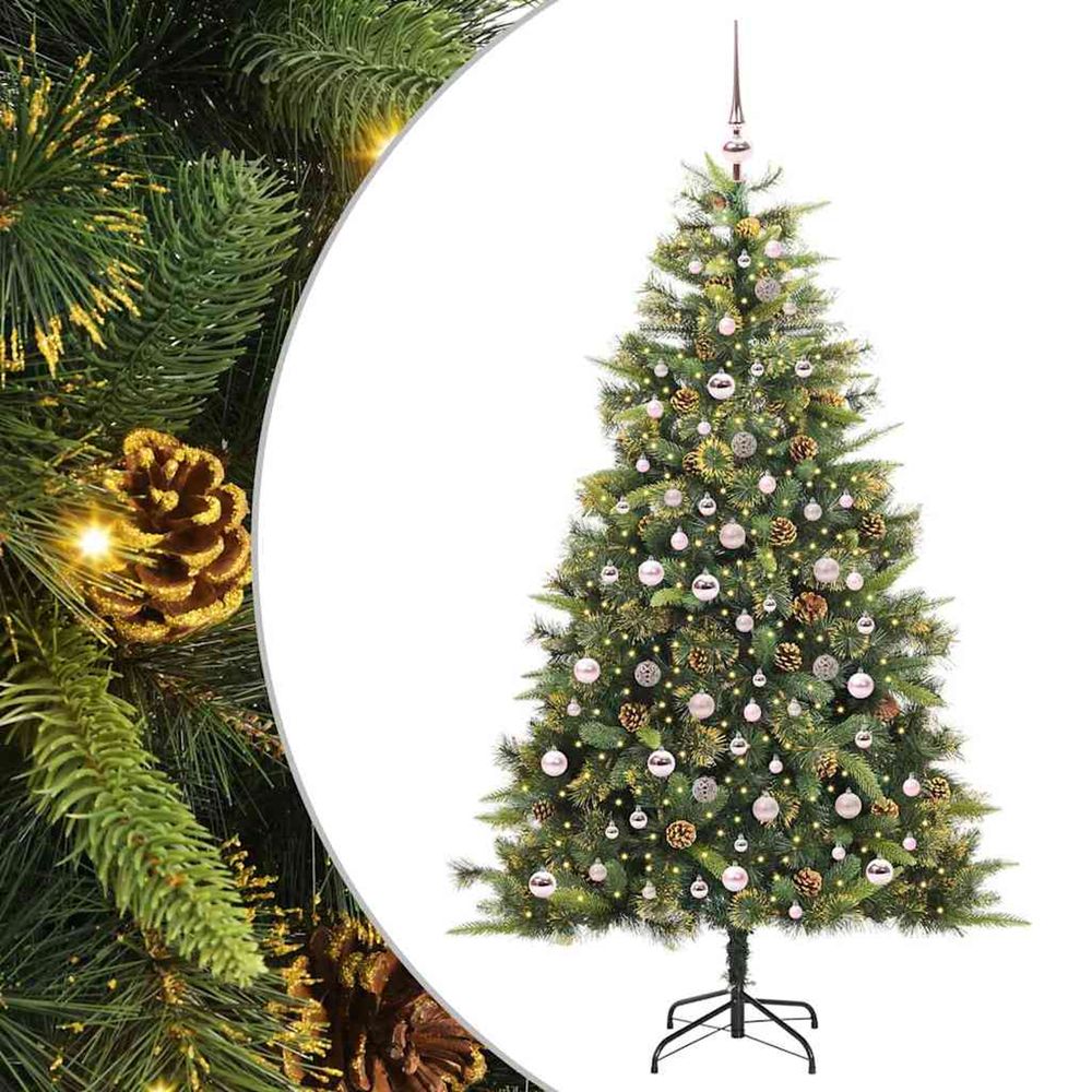 Sapin de noël artificiel avec branches pliables et cônes 210 cm