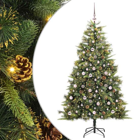 Sapin de noël artificiel avec branches pliables et cônes 210 cm