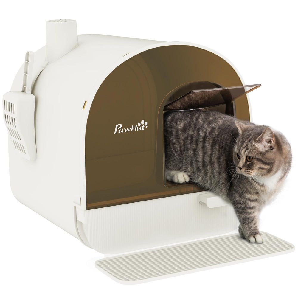 Maison de toilette pour chat en pp avec tiroir amovible anti-odeurs 43x44x47 cm blanc