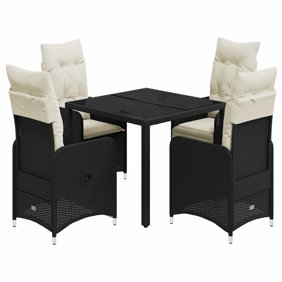 Ensemble de bistro de jardin 5 pcs coussins noir poly rotin