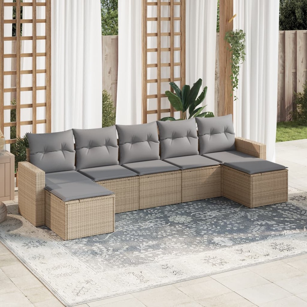 Salon de jardin avec coussins 7 pcs beige résine tressée