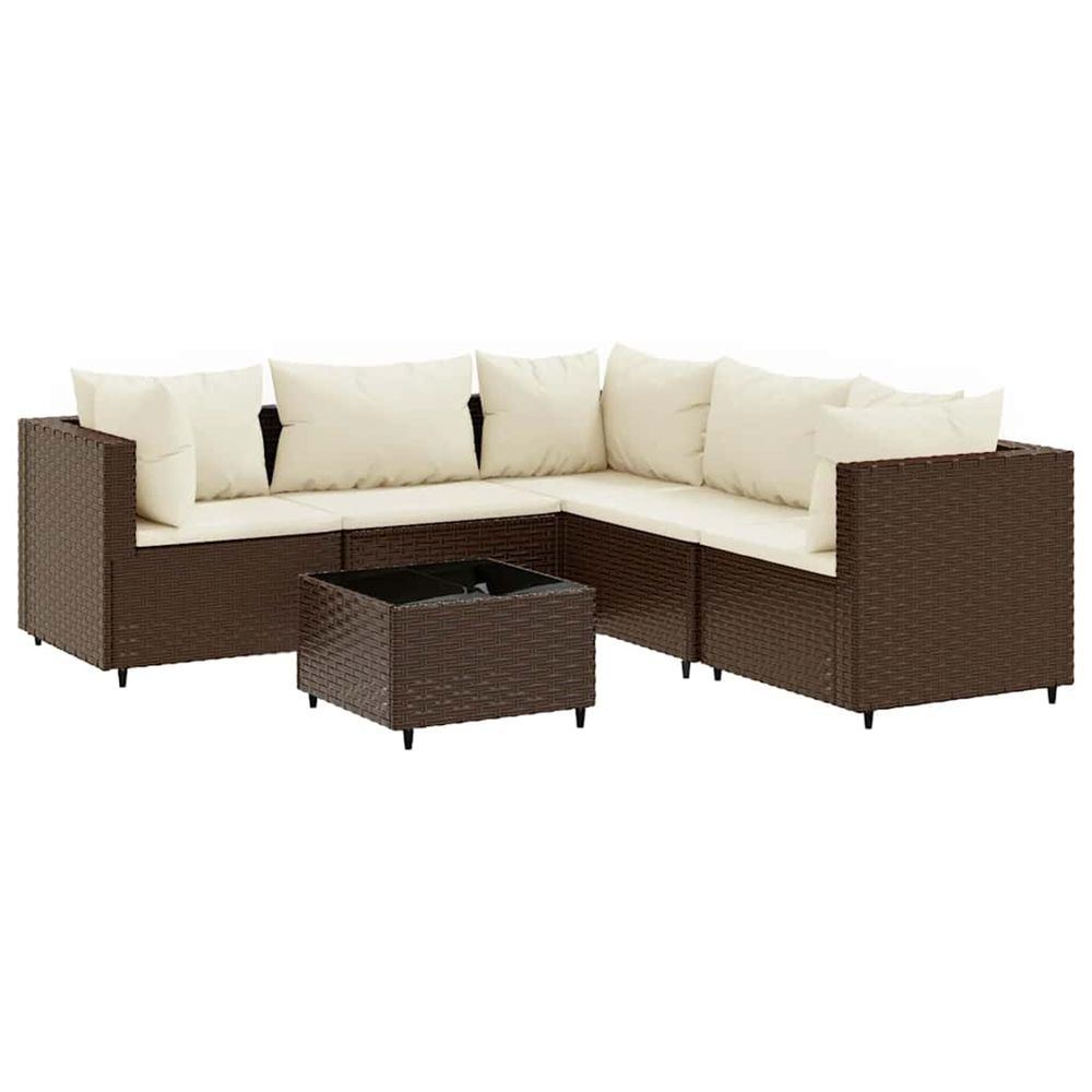 Salon de jardin 6 pcs avec coussins marron résine tressée