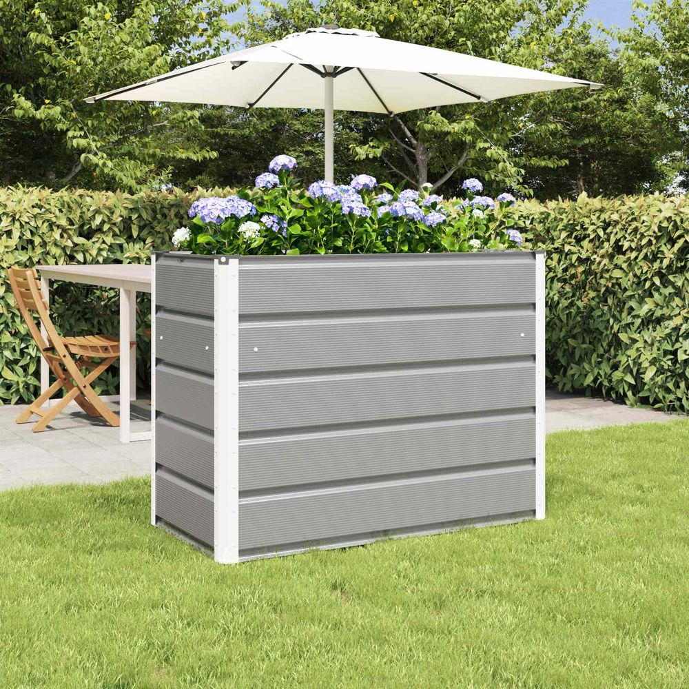 Jardinière haute acier galvanisé pour jardin et balcon design surélevé 100x50x77 cm gris clair