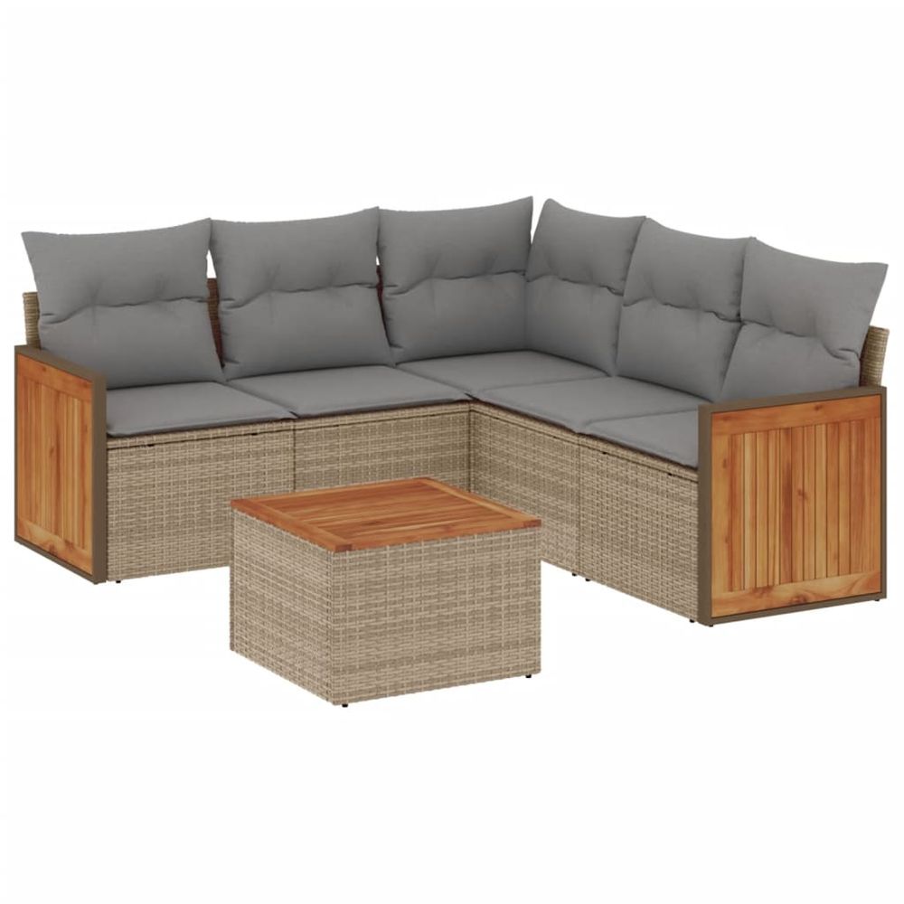 Salon de jardin avec coussins 6 pcs beige résine tressée