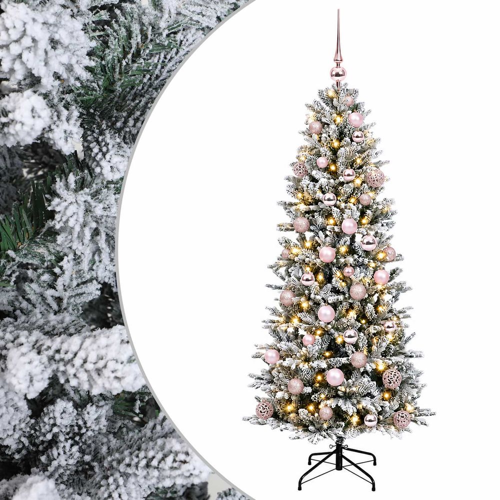 Sapin de noël artificiel avec boules 150 cm 150 led blanc chaud