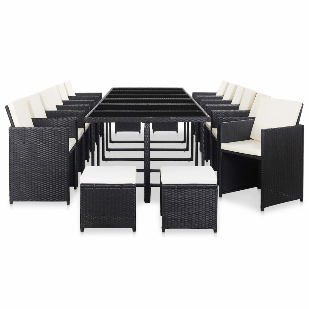 Ensemble à manger d'extérieur 17 pcs avec coussins rotin noir