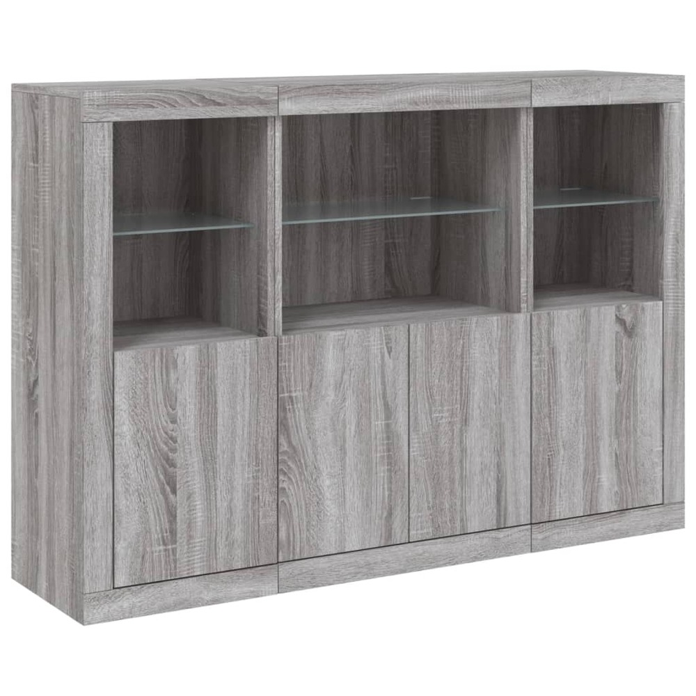 Buffet bahut commode armoire meuble de rangement organisateur cuisine salle de séjour salon avec lumières led 3 pcs sonoma bo