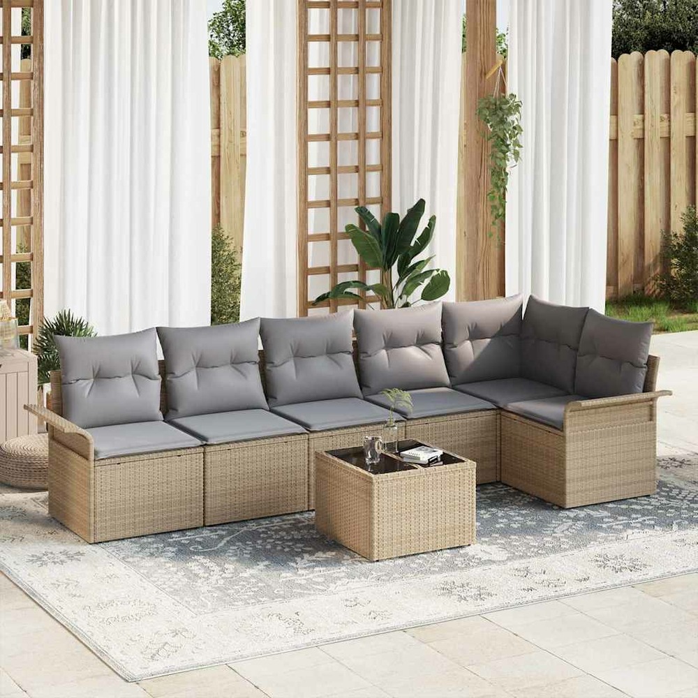 Ensemble de canapé de jardin 7 pcs beige poly rotin