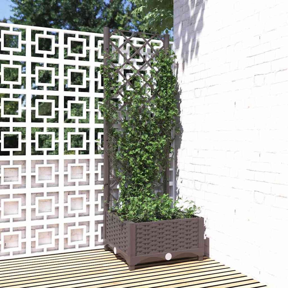 Jardinière avec treillis en pp pour balcon et terrasse marron 40x121,5cm
