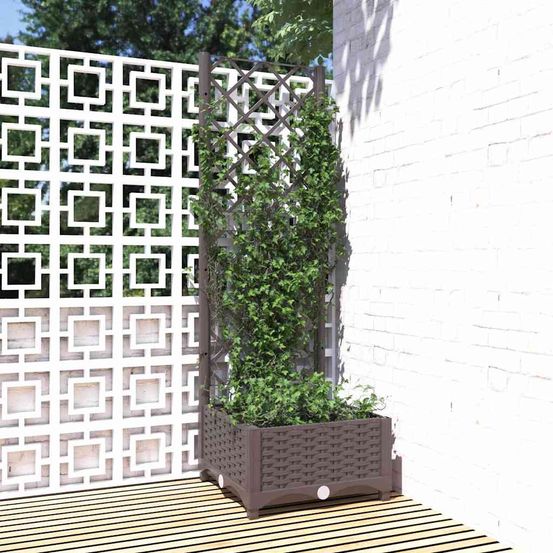 Jardinière avec treillis en pp pour balcon et terrasse marron 40x121,5cm