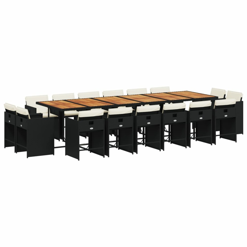 Ensemble à manger de jardin 17 pcs coussins noir résine tressée