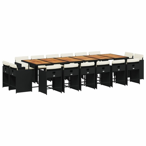 Ensemble à manger de jardin 17 pcs coussins noir résine tressée