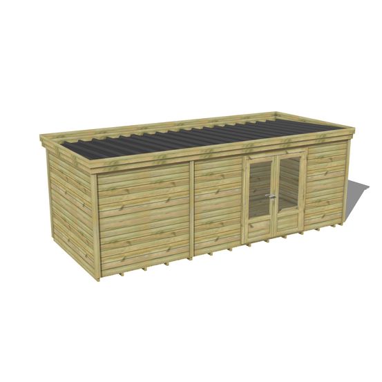 Abri de jardin bois pin traité autoclave 27mm - 6,395x2,64m / 17m2 - bac acier - plancher bois