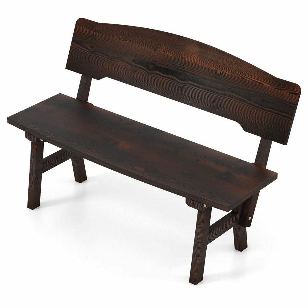 Banc de jardin en bois d'épicéa 2 places dossier incliné charge 325 kg banquette d'extérieur carbonisé 120 x 51 x 78 cm marro