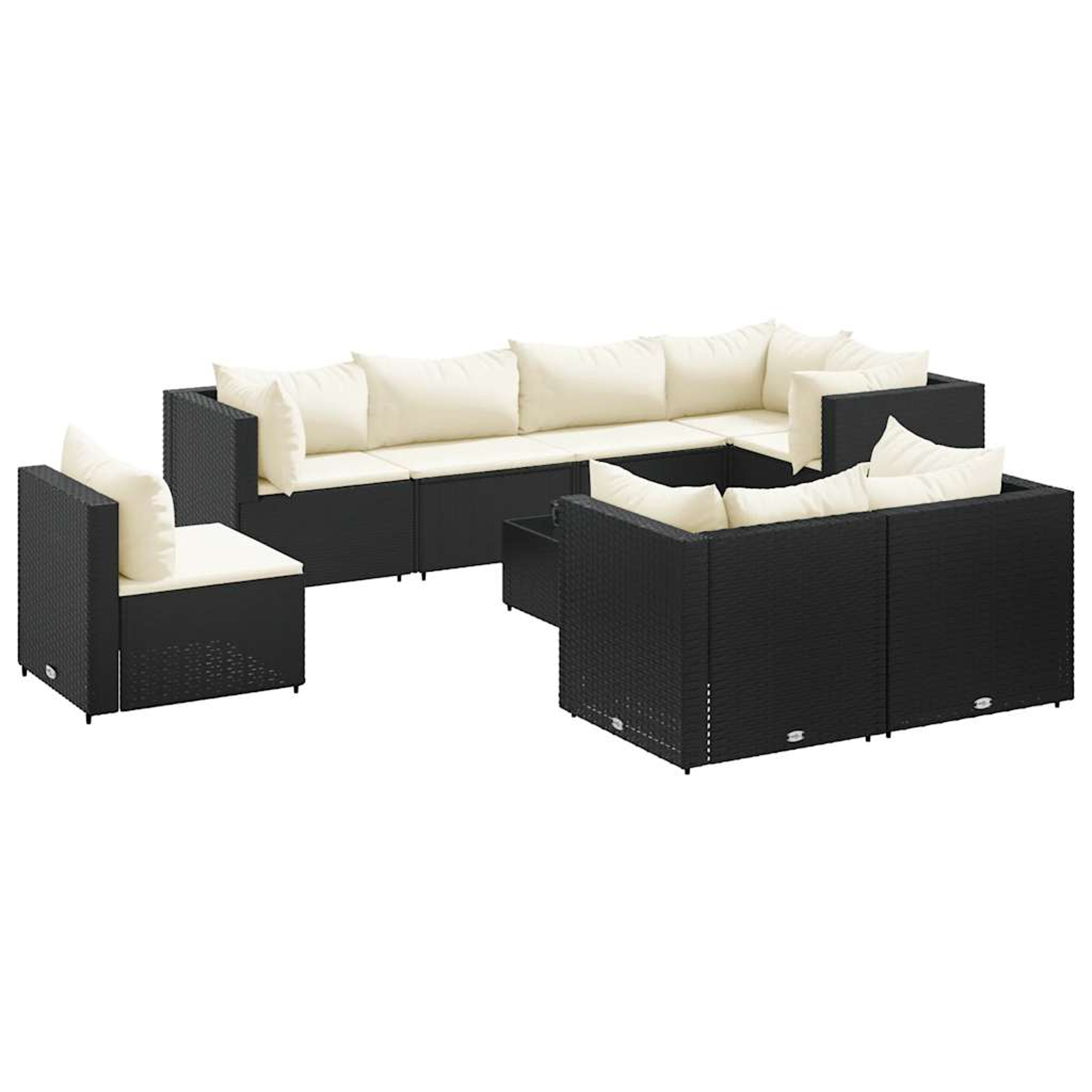 Salon de jardin 9 pcs avec coussins noir résine tressée