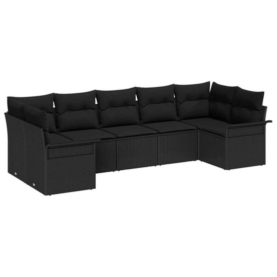 Ensemble de canapé de jardin avec coussin 7 pcs noir poly rotin