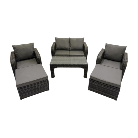 6 places ensemble de meubles de jardin avec table basse rectangulaire chaise inclinable canapé d'amour 2 grand tabourets