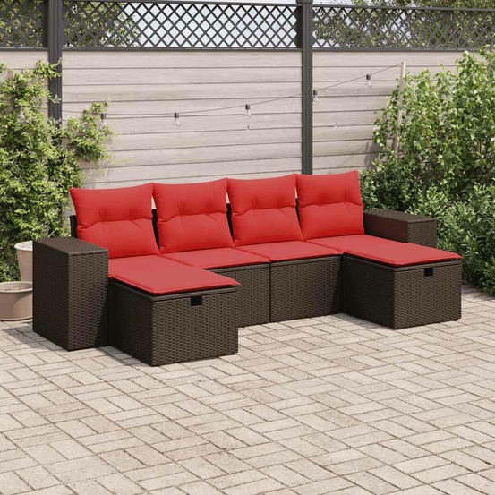Salon de jardin avec coussins 6 pcs marron résine tressée
