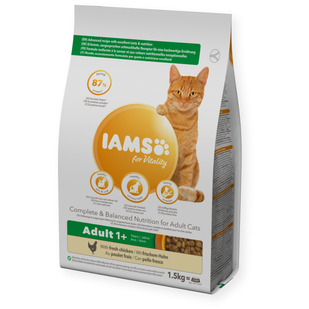 Croquettes chat poulet - iams for vitality 1,5 kg