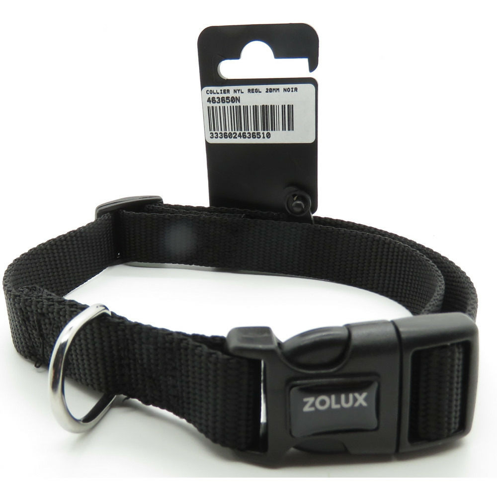 Collier nylon 40 - 50 cm x 20 mm noir pour chien.
