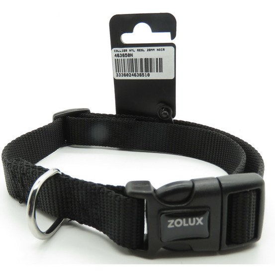 Collier nylon 40 - 50 cm x 20 mm noir pour chien.