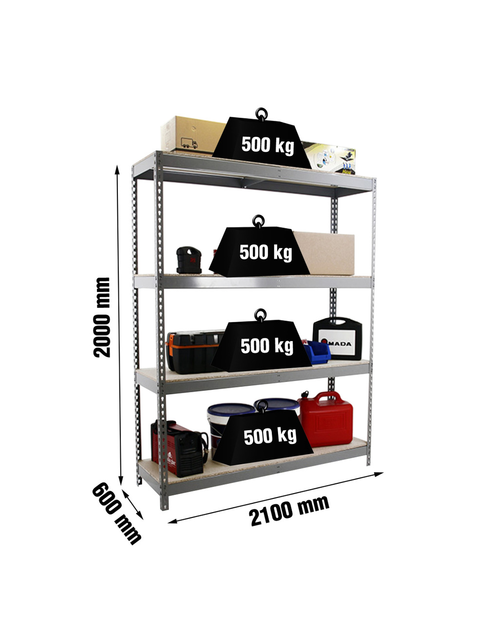 Etagère charge lourde simonforte 2106-4 chipboard gris - 2000x2100x600 500kg - simonrack