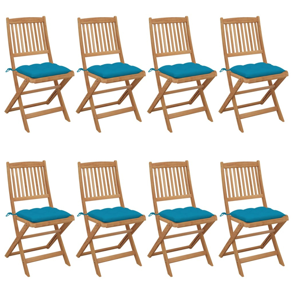 Chaises pliables de jardin lot de 8 avec coussins bois d'acacia